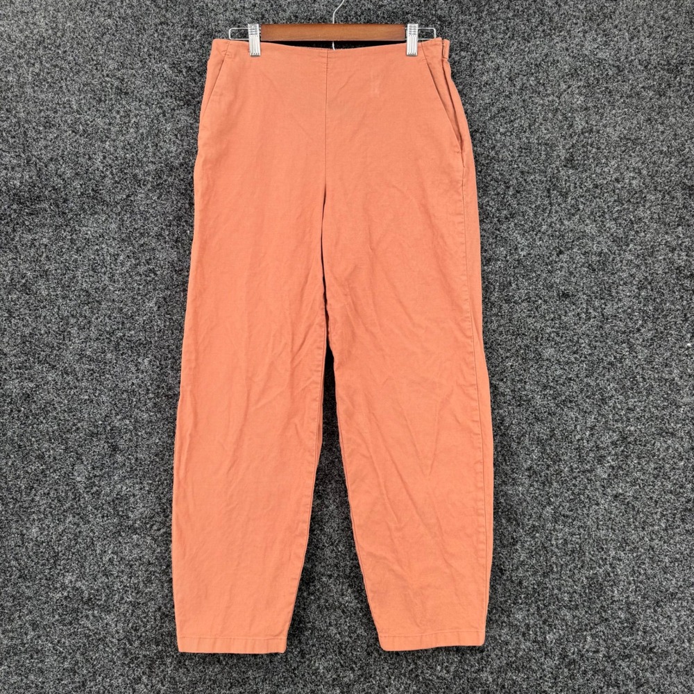 Eileen Fisher Organic Cotton Hemp Tapered Pants Salmon Pink XS Side Zip Elastic